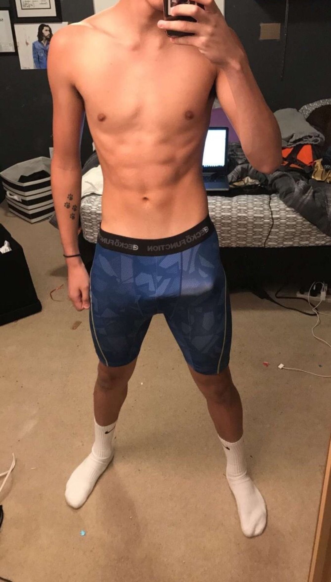 Huge boner bulging through boxers