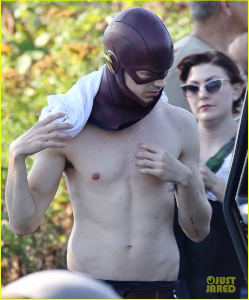 Semi-Exclusive... Shirtless Grant Gustin On The Set Of 'The Flash' In Vancouver