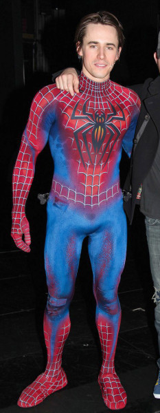 November 27, 2011: The cast of 'Spider-Man Turn Off the Dark' backstage at the Foxwoods Theatre as it celebrate its first year on Broadway in New York City. Pictured here: Michael Buble, Reeve Carney. Mandatory Credit: INFphoto.com Ref: infuslv-07/Alice Erardy|sp|